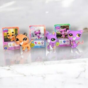 Littlest Pet Shop Figures w/ Cards #18, #74, #86 Cats & Lion Retired Hasbro